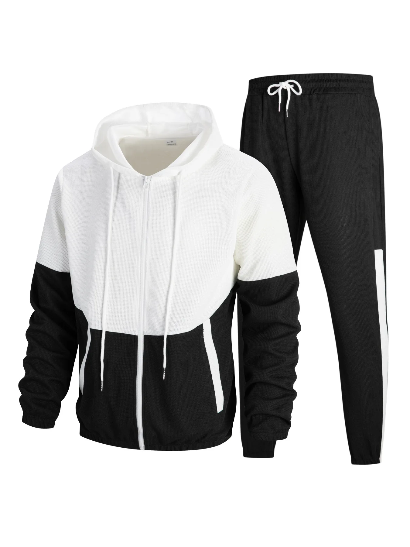Men's sportswear double-pocket patchwork multi-color casual hooded jacket + pants. Casual sportswear coat suit. streetwear. view 6