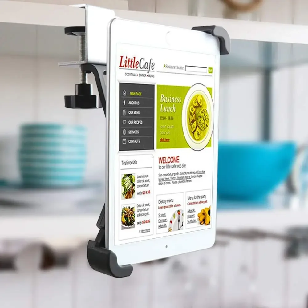 Kitchen Tablet Mount Aluminum Clamp 360° Rotation for 7-14.5 inches Clamp Tablets Phone Holder for iPad Xiaomi Samsung Huawei