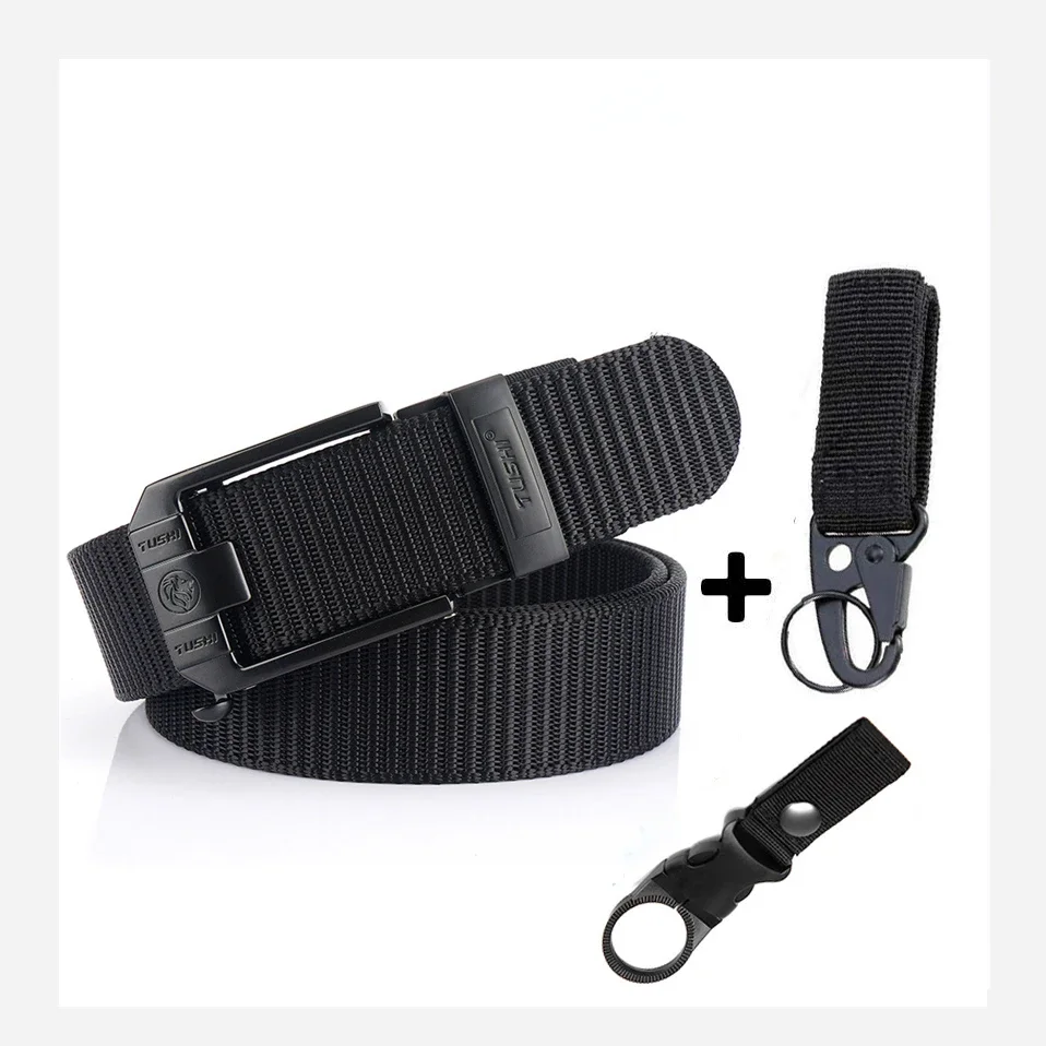 Luxury Metal Automatic Buckle Canvas Belts For Men Thick Tough Nylon Webbing Waistband Outdoor Jeans Pants Tactical Belt Hiking