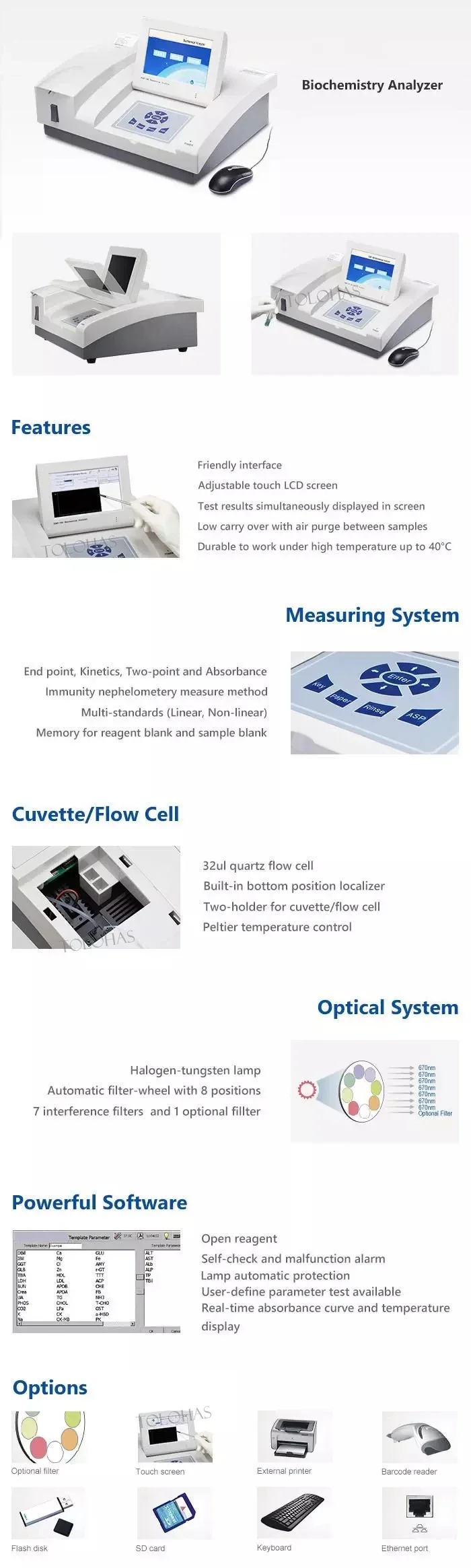 LHW168 Touch Screen Semi Automatic Veterinary Biochemistry  Clinical Vet Lab Testing Machine