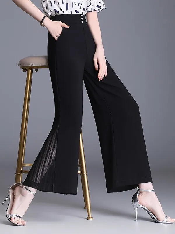 High Waist Wide Leg Pants for Women Summer Thin Black Split Design Loose Fitting Casual Trousers Korean Style Comfortable Bre...
