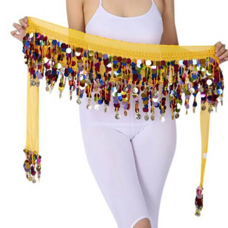11 colori adulto latino paillettes danza del ventre sciarpa dell'anca arabo sexy cintura di danza del ventre gonna avvolgente triangolo asciugamano dell'anca cintura in vita abiti