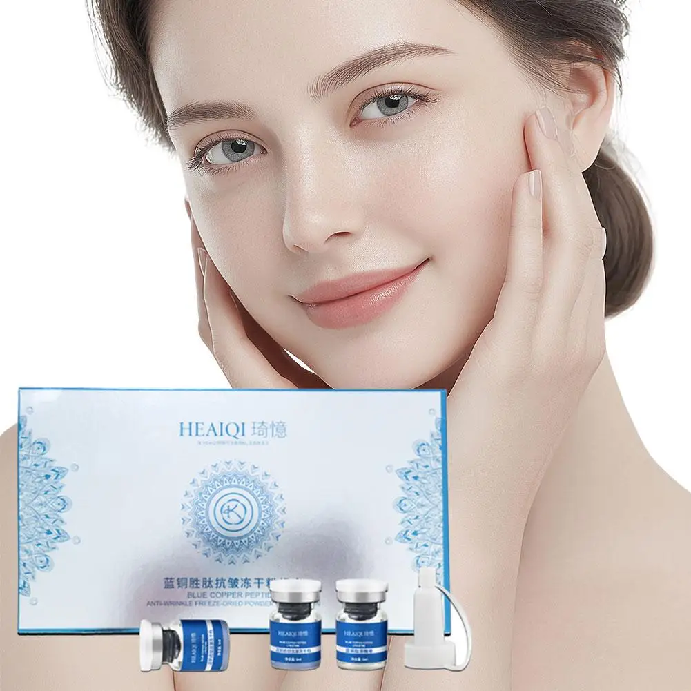 12 Pairs Blue Copper Peptide Freeze-Dried Powder & Solvent Set Moisturizing Anti Aging Facial Essence Fade Fine Lines Skin Care