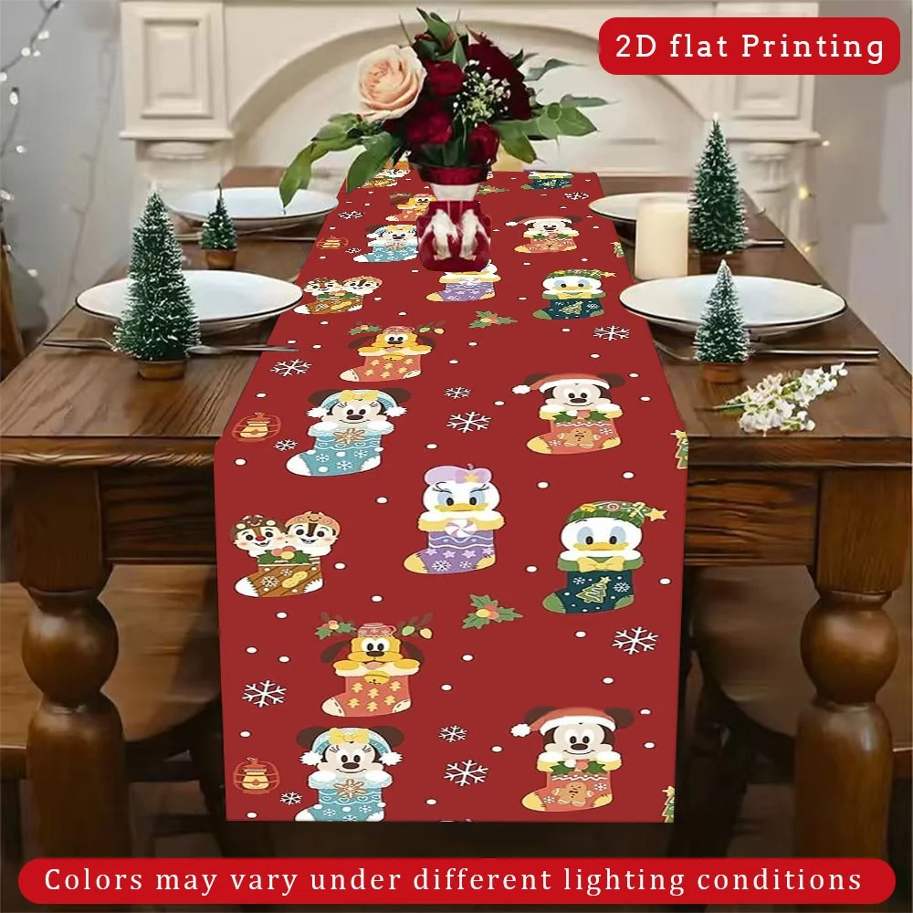 

1 Piece of Officially Licensed Disney Mickey and Minnie Table Runner - Red and White Stripes with Classic Characters, Suitable for Restaurants, Home, Picnics, Harvest Parties, and Market Decorations.