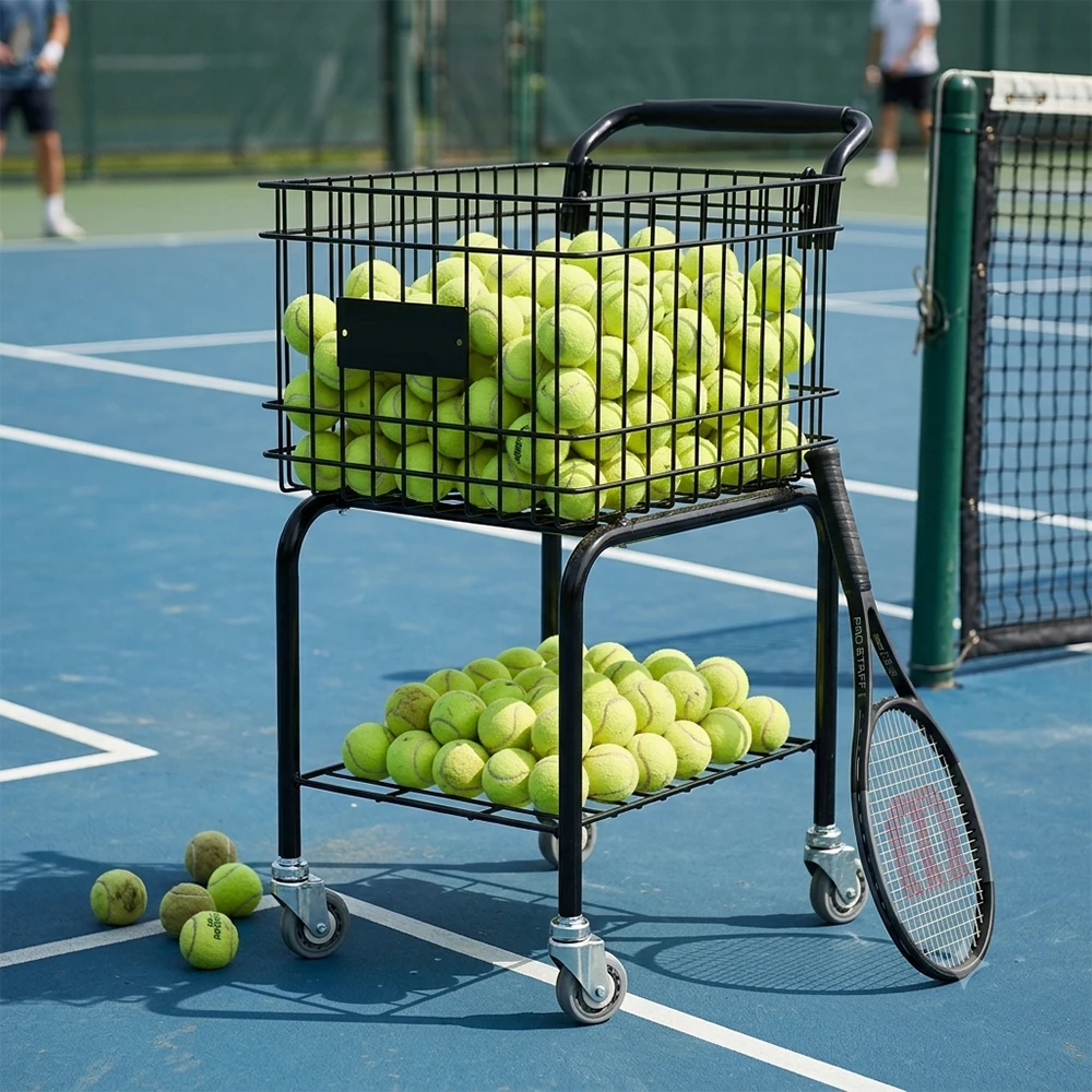 Portable Multi-functional Tennis Training Equipment, Automatic Tennis Cart With Wheels, Tennis Ball Picker And Teaching Cart