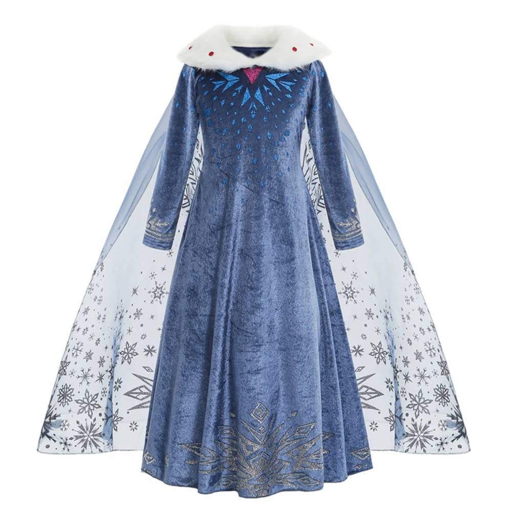 Elsa Costume Girl Blue Dress Long Sleeve Kids Cosplay Princess Dress Up Halloween Birthday Party Outfit