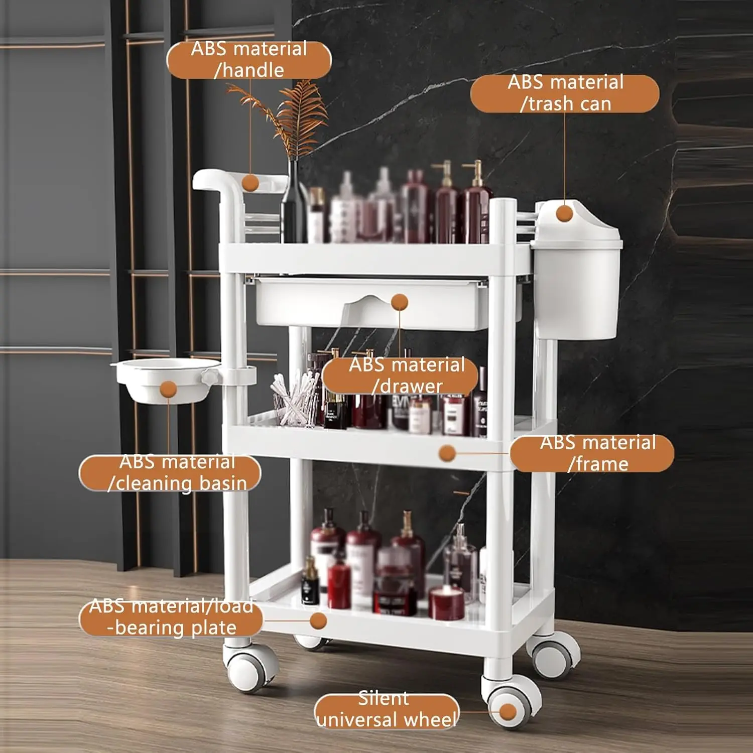 Barbershop Trolley with Wheels Multi-Layer Storage Rack High Load Capacity Durable 360°Rolling Workbench for Salon Spa Tattoo