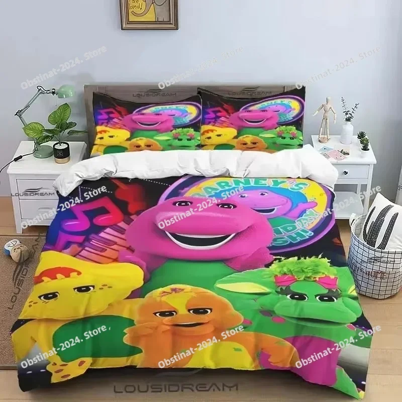 

3D Barney Friends Cute Cartoon Bedding Set Dinosaur Pattern Duvet Cover Pillow Case kids Bedroom Double King Size Comforter Gift