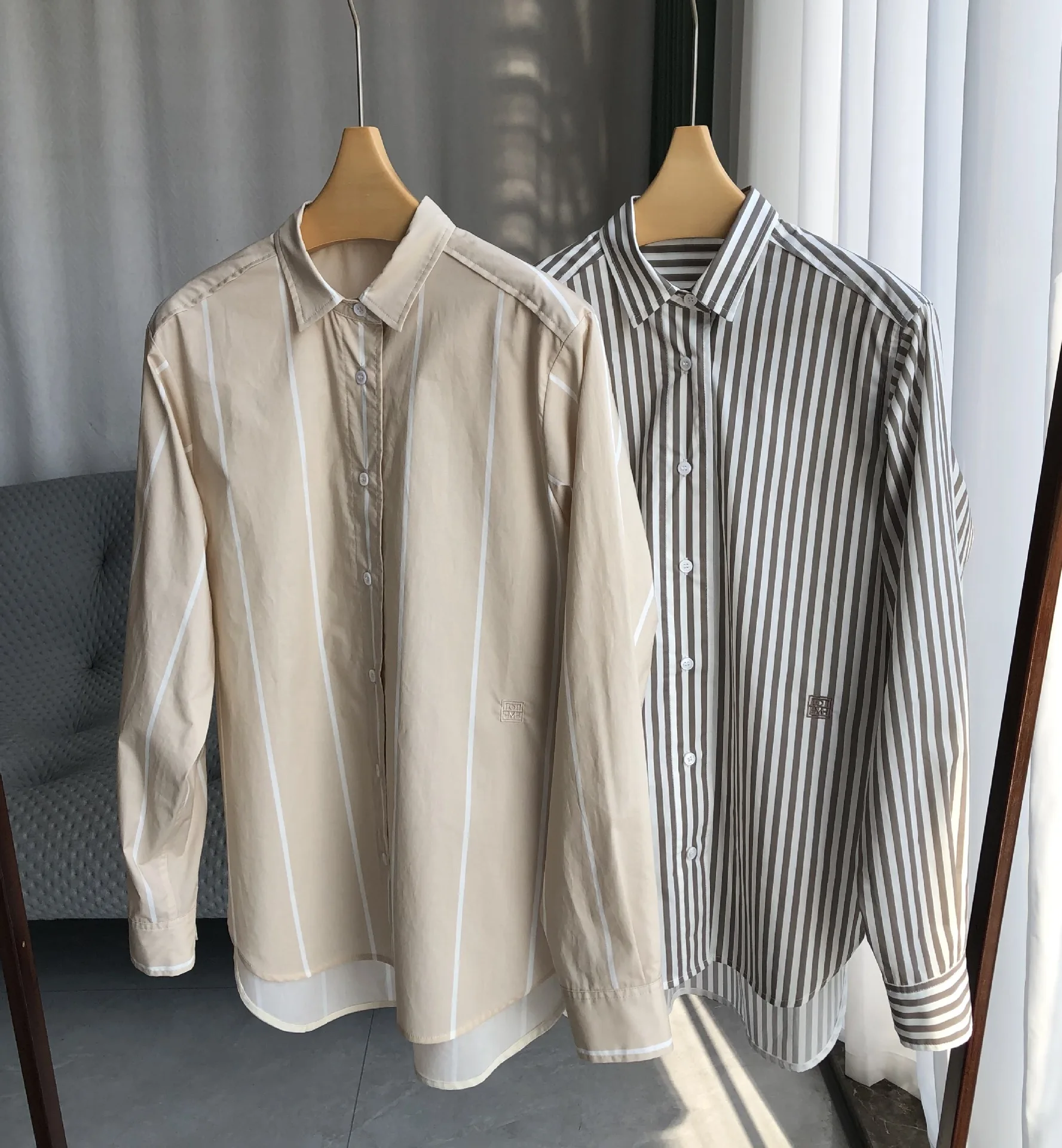 

2023 Spring Europe Style Women's High Quality 100%Cotton Stripe Long Sleeves Shirt C040