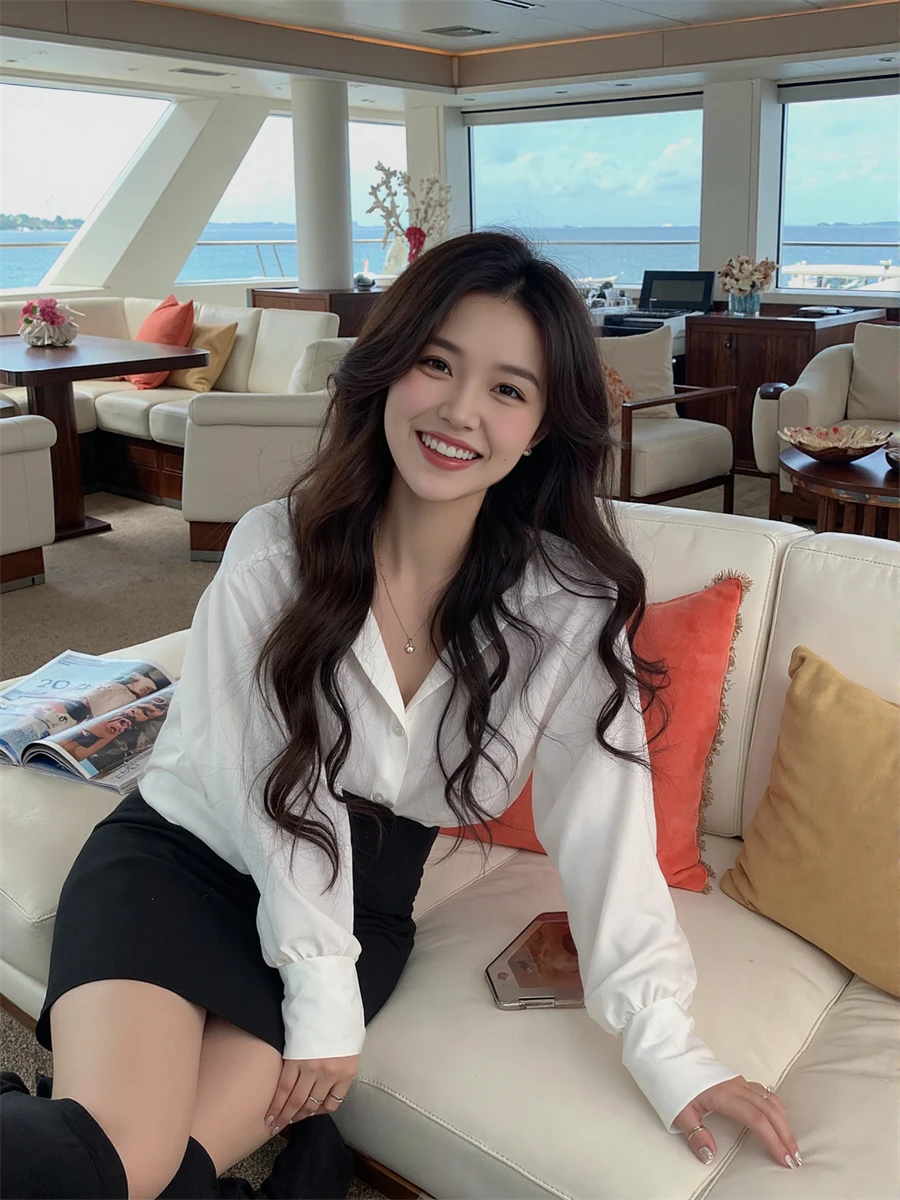 

Chiffon Lantern Sleeve Romantic Feminine Resort-ready Polished Sophisticated Women’s Clean Girl Aesthetic Tops