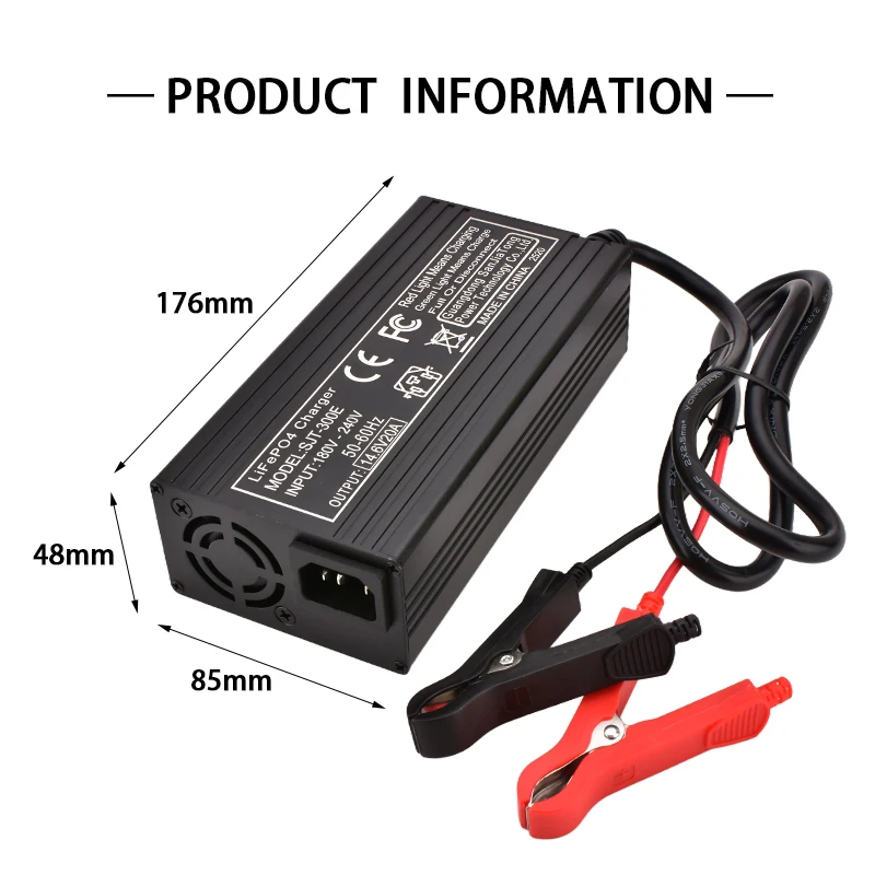 Carregador de bateria lifepo4 de 14.6v 20a com ventilador de refrigeração para 4S 12v 12.8v bateria de fosfato de ferro de lítio com plugue ue/eua/reino unido/au