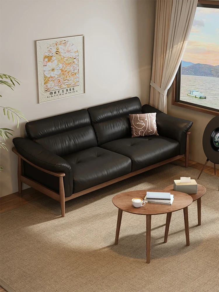 

Japanese-style solid wood sofa New Chinese-style sofa leather Nordic medieval retro ash wood furniture
