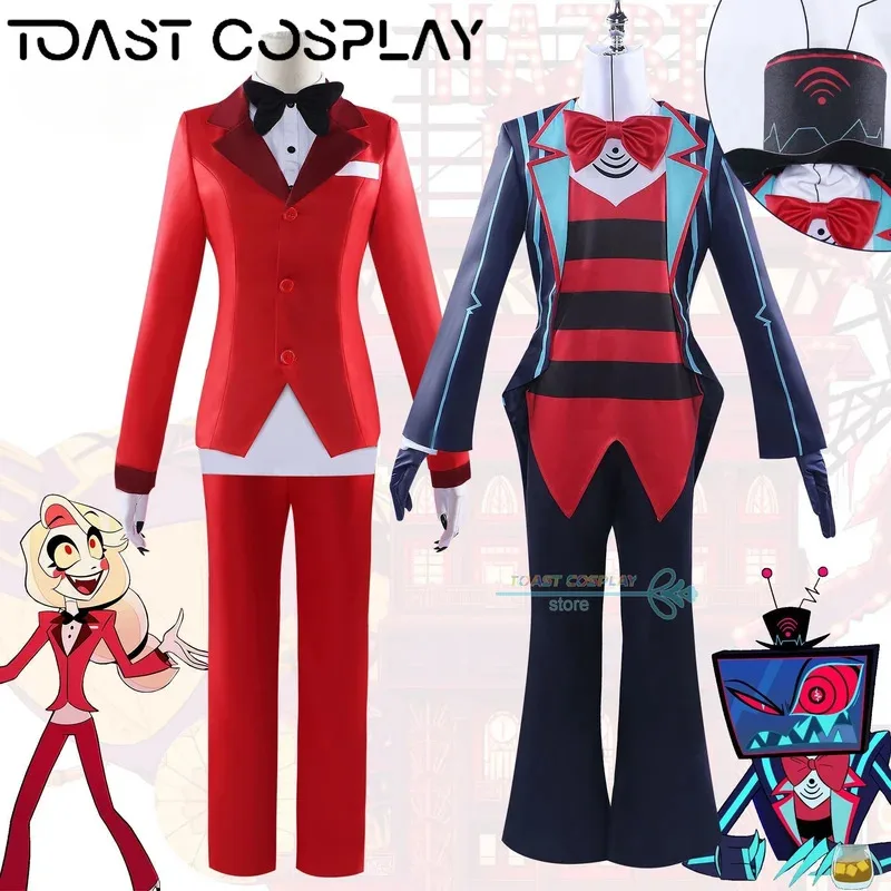 2025 yiyi anime hazbin hotel charlie cosplay uniforme vermelho gravata borboleta vox role play traje chapéu halloween carnaval pa