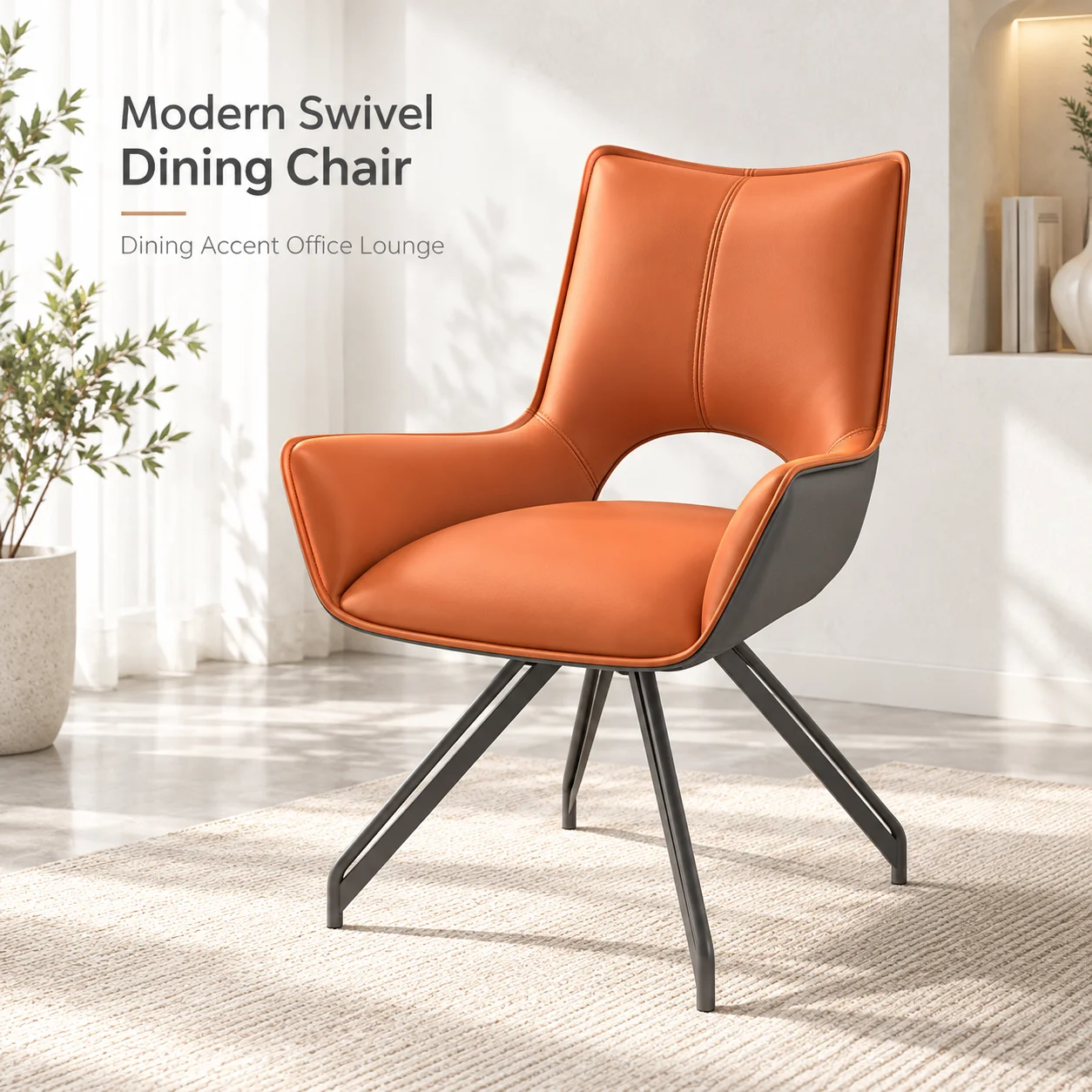 AOLIVIYA Modern Swivel Dining Chair Upholstered Leather Accent Armchair With High Back Metal Legs For Kitchen Living Room Office