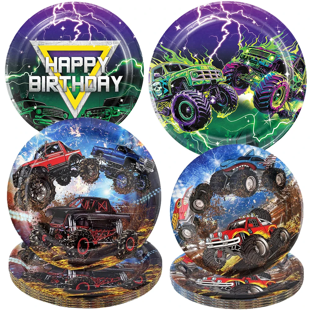 10-50 Stück Monster Truck Pappteller Einweggeschirr Rennwagen Geburtstagsparty Babyparty Dekorationszubehör