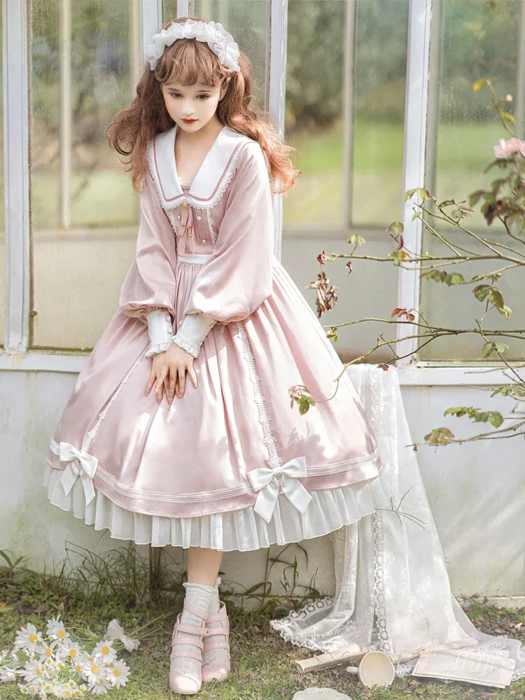 Autumn Winter Lolita Princess Blue Dress Rabbit Ears Long Sleeve OP Dresses Birthday Dress for Women