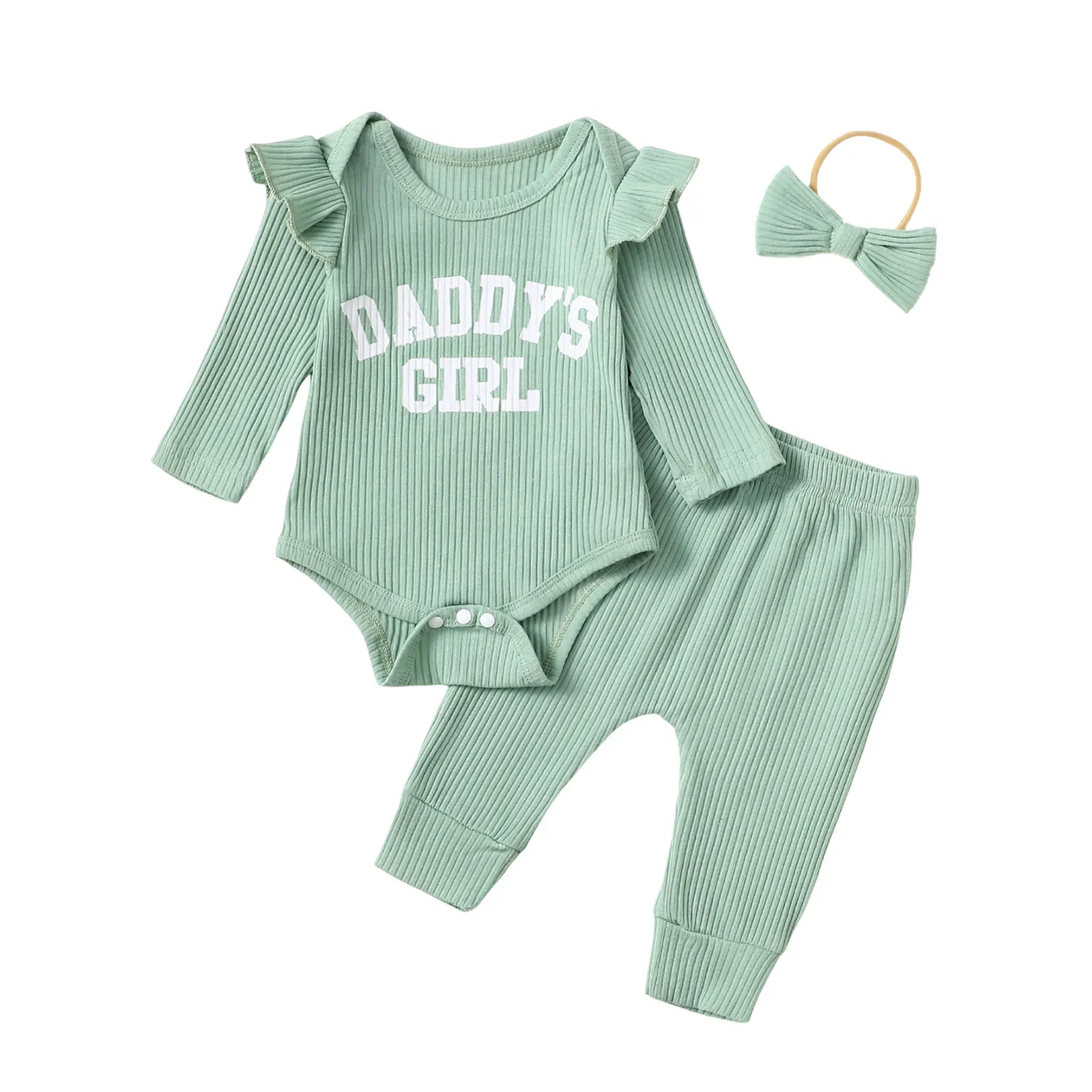 

Girl Clothes Little Baby Baby Girls Comfortable And Breathable Set Cute Letter Print Top Pants Hairband Three Body Suit Girls