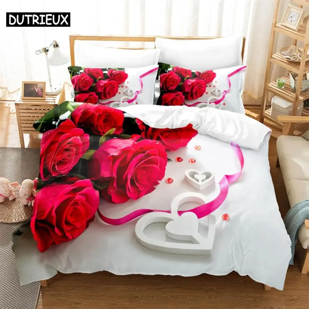 

Fresh Roses Queen Bedding Set Girls Duvet Cover Bedroom Bed Set Comforter Cover Set King Size Duvet Cover