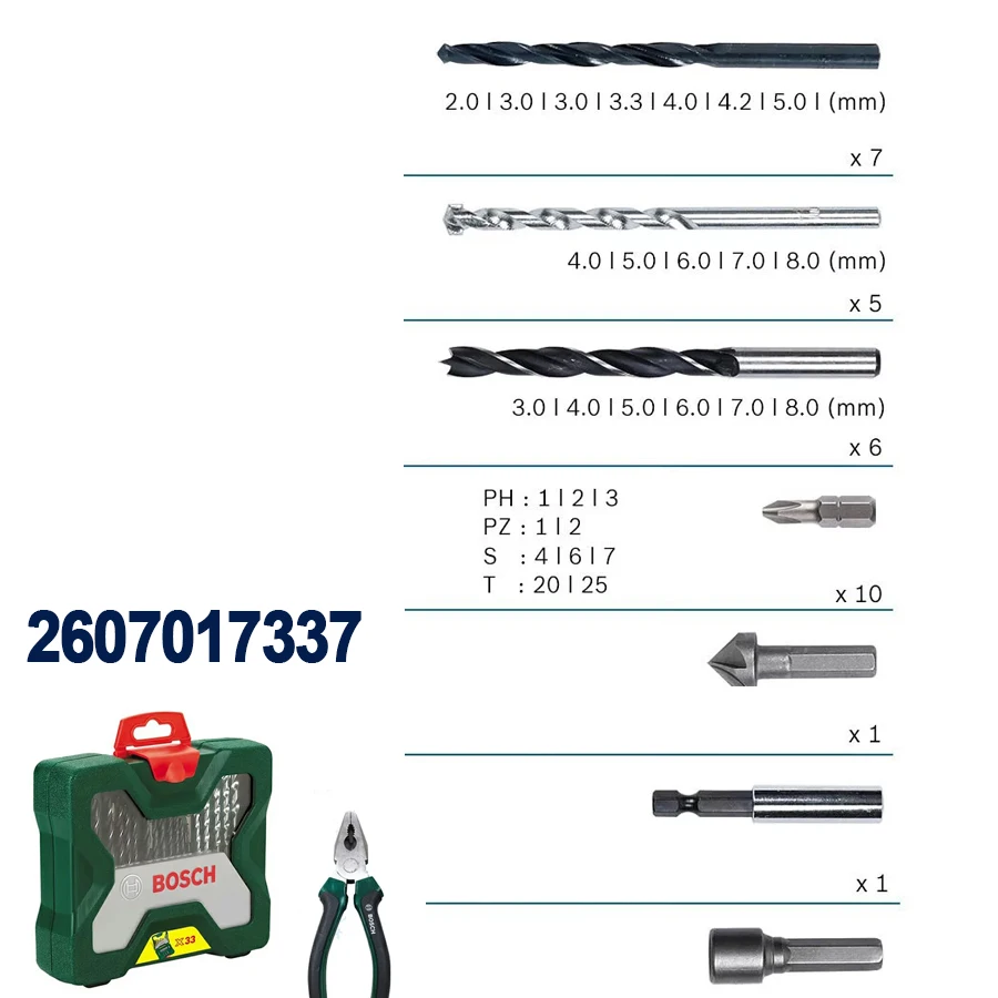 Bosch 33Pcs+1 Mixed Precision Screwdriver Bit Set + Pliers Twist Drill Multifunctional Tool Accessories 2607017337