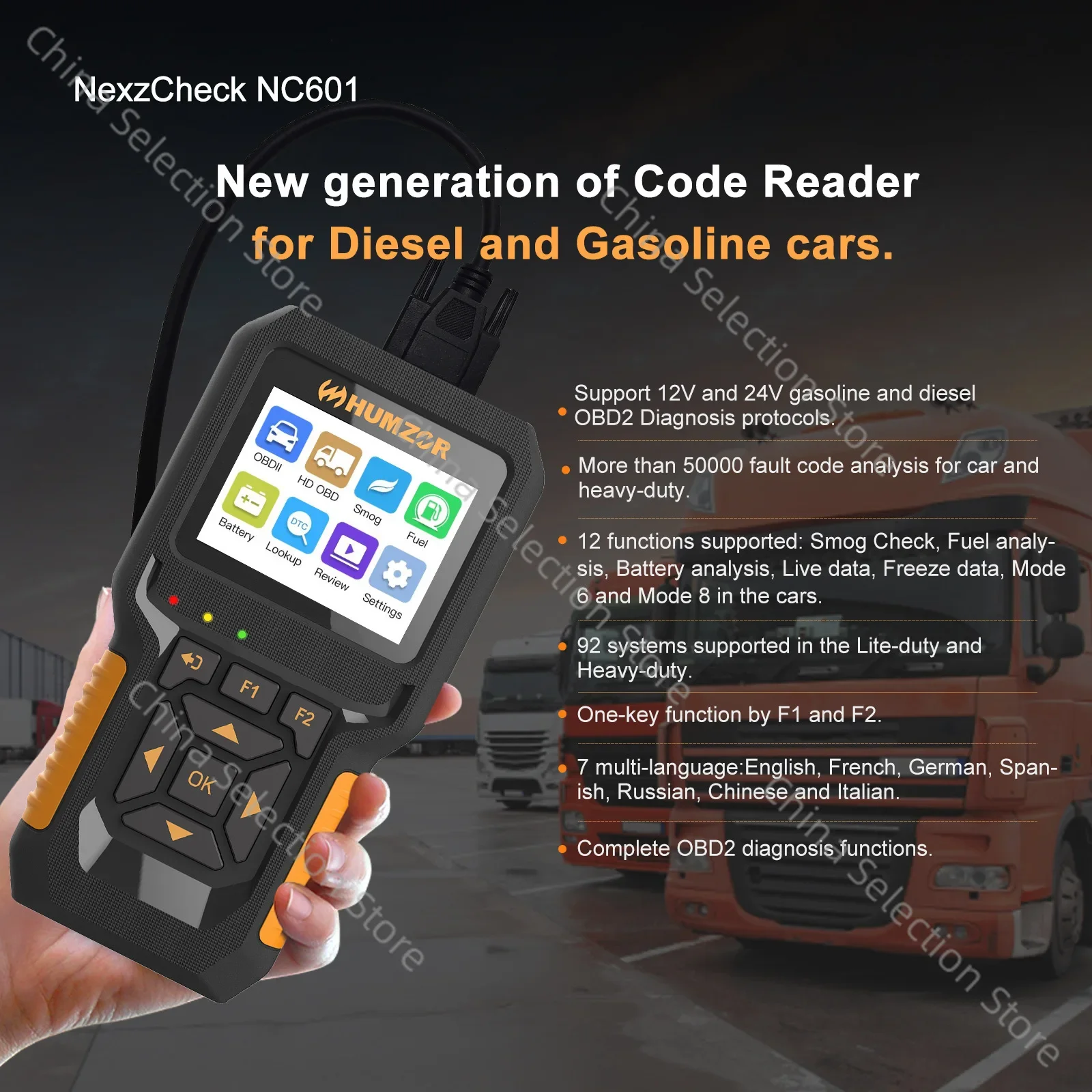 

OBD NC601 Gasoline Diesel 12-24V Engine OBD2 Multi-function Decoding Fault Diagnosis Instrument