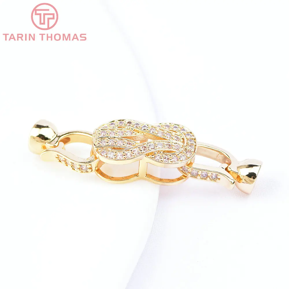 (6620) 2PCS 10x40MM 24K Gold Color Brass with Zircon Bracelet Necklace Connector Clasp High Quality Diy Jewelry Accessories