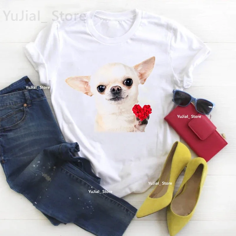 Kawaii Clothes Chihuahua Animal Print T Shirt For Girls Dog Lover Tshirt Women Harajuku Shirt Summer Tops Tee Shirt Femme