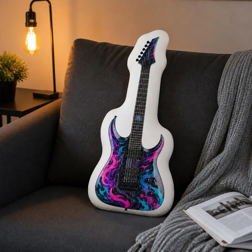 Neon Abstract Electric Guitar Plush Pillow Cushion Funny Stuffed Throw Pillow Home Decor Gift Sofa Bed Musicians Music Bars