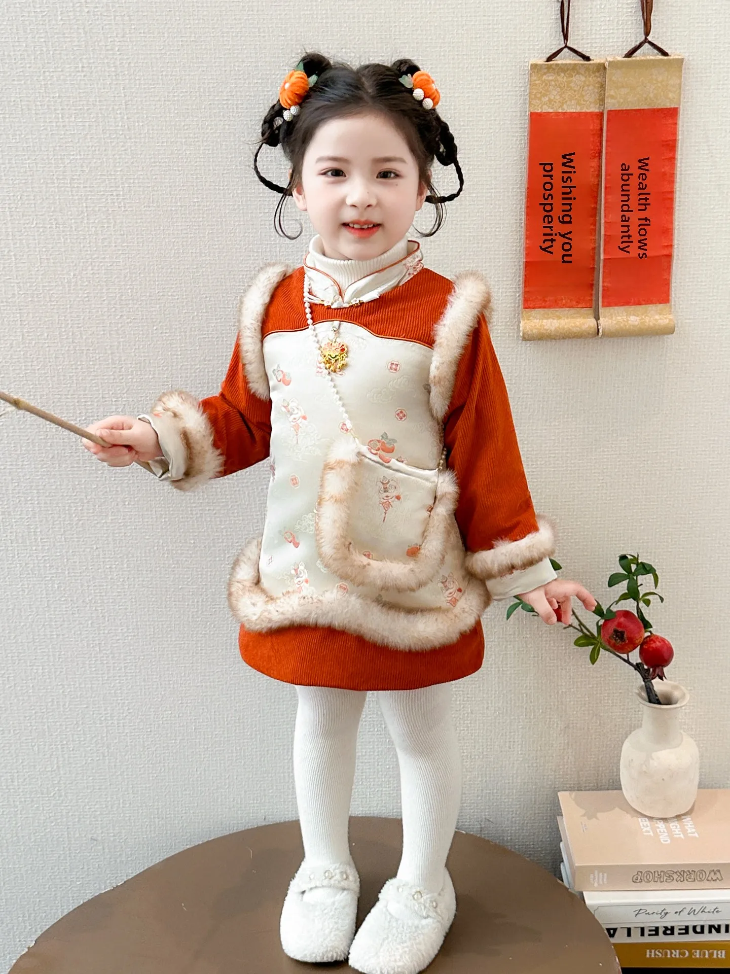 

Girls Dress New Year's Traditional Chinese Style Clothing Autumn Winter Baby Girl's National Fashion Dress