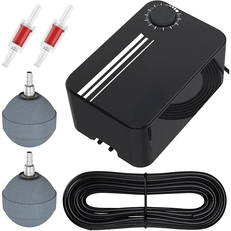 

120 GPH Pond Aeration Kit Dual Outlets Adjustable Oxygen Aerator Pond Air Pump Kit with Stone Airline Tubing