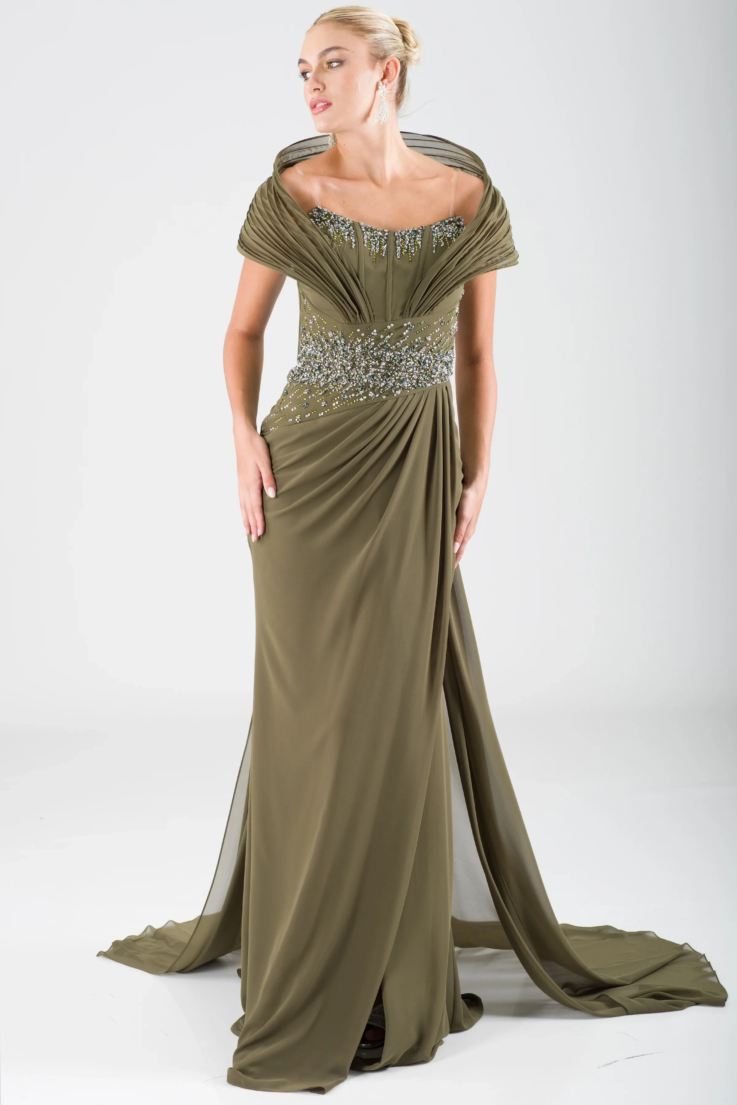 

Luxury Beadings Green Prom Dresses Sequins Strapless Evening Dresses Crystal Dubai Saudi Arabia فساتين سهرة Customized