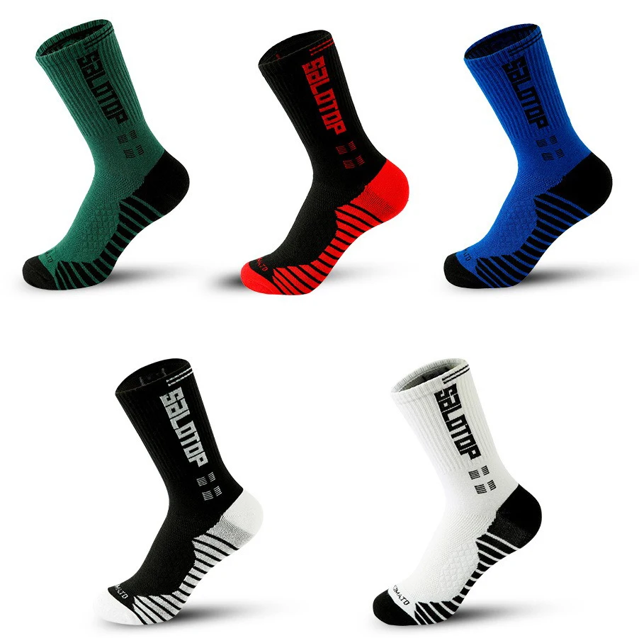 

5Pairs Elite Basketball Cushion Performance Thick Sport Running Training Compression Knee-High Crew Socks for Men, Black, White