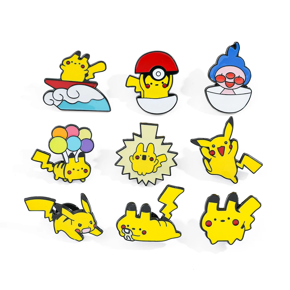 9 Pcs Cartoon Pikachu Anime Brooch Cute Rainbow Balloon Enamel Pin Jewelry Fashion Surf Animal Metal Badge Backpack  Accessories