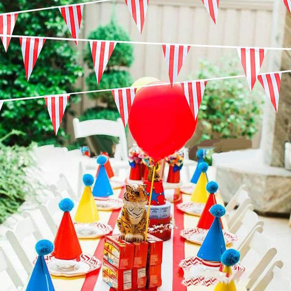 10/30M Carnival Theme Party  Flag Decorations White Striped Pennant Triangle Bunting For Circus Birthday Party Decoration