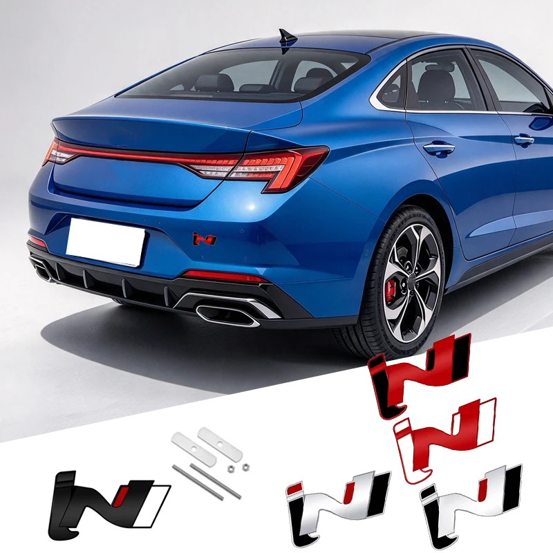 Alloy Rear Trunk Sticker Badge for Hyundai N Logo IX35 I20 I30 I10 I40 Accent Tucson Kona Elantra Car Front Grille Emblem Decals