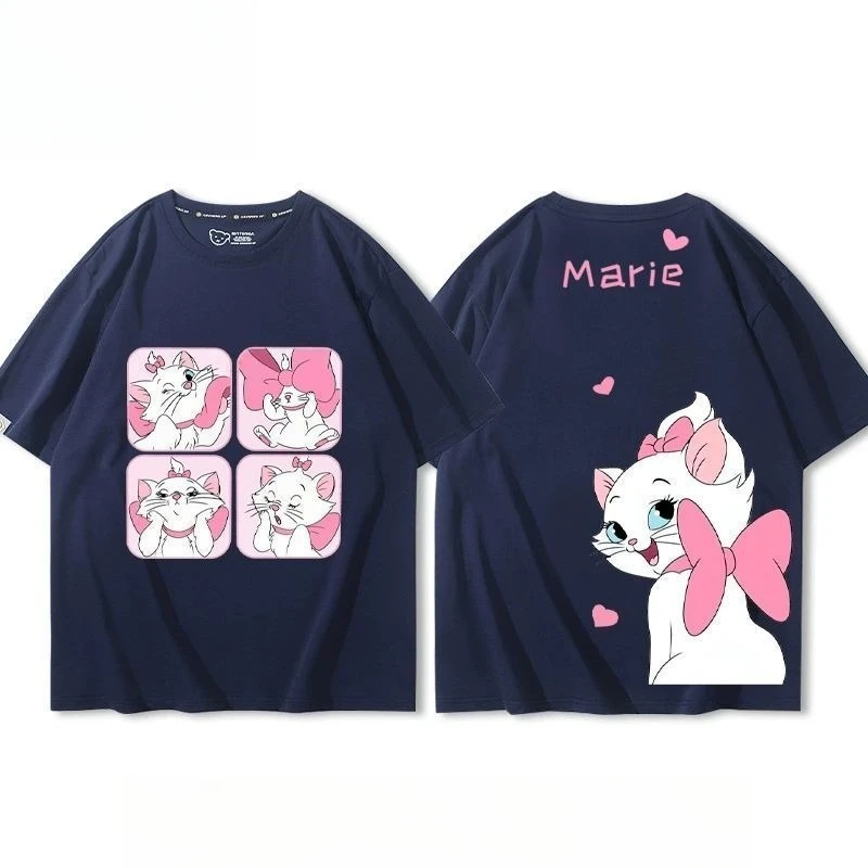 

woman clothes brandy from whale Disney Marie Cat Cute Graphic Tee Unisex Summer 100% Cotton Versatile Loose Couple Matching Top