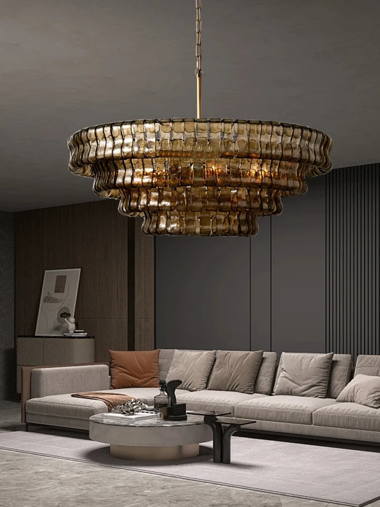 French Style Gray Glass Ceiling Chandeliers 2024 Classic Round Hanging Lamps for Ceiling Home Decoration Lighting Gold Lustres