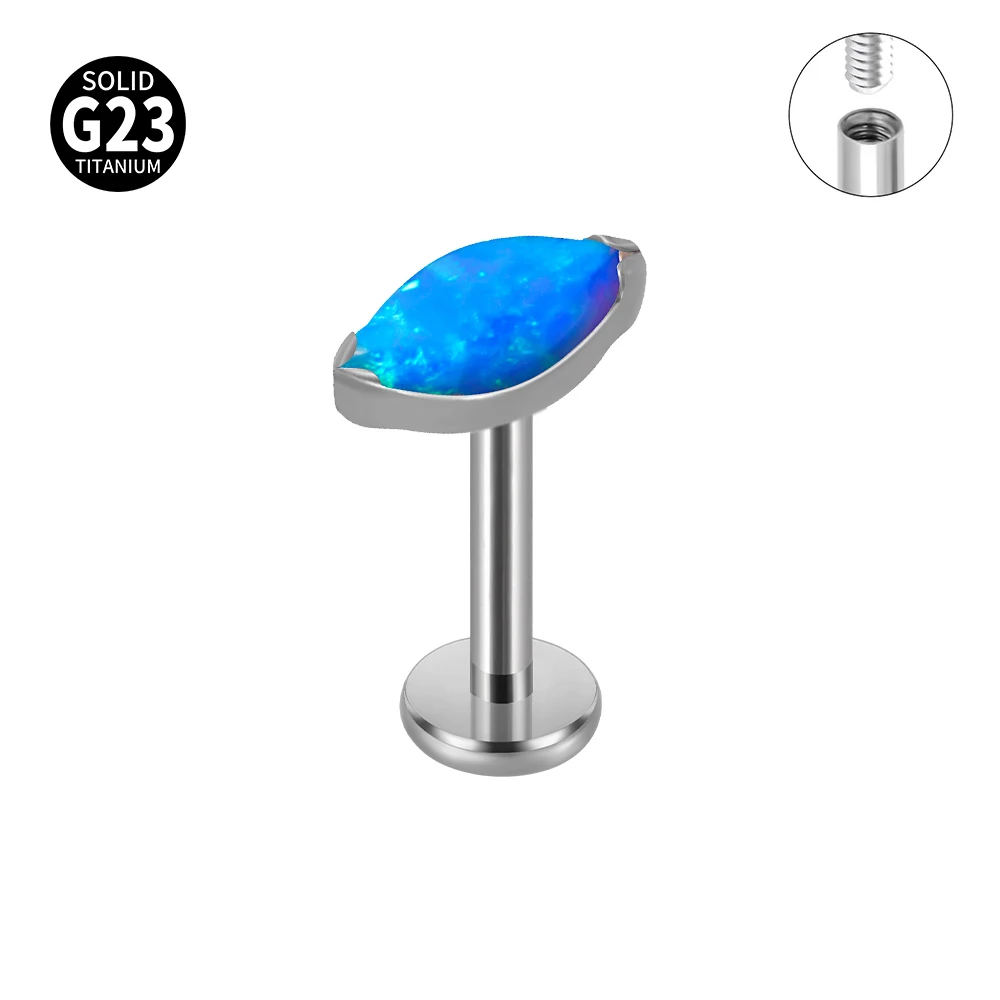 Solid Titanium Marquise Labret Lip Piercing Opal CZ Earring