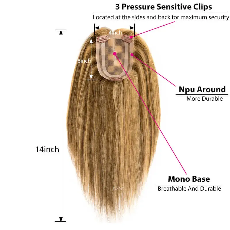 Npu Mono Base With 3 Clips Straight Hair Toppers For Women Natural Looking Remy Human Hair Topper Breathable Hairpieces Systems