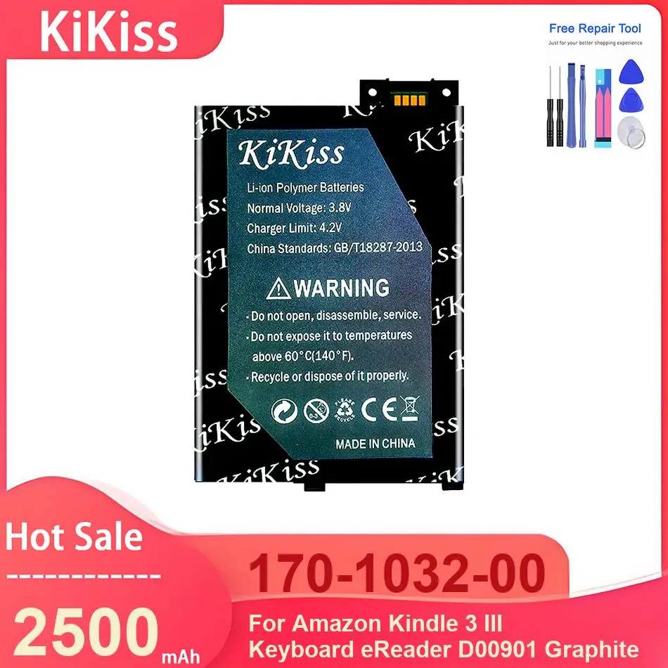 

Аккумулятор KiKiss для планшета Amazon Kindle 3 III, клавиатуры eReader D00901, графитовый, 170-1032-00, 2500 мАч, с инструментами