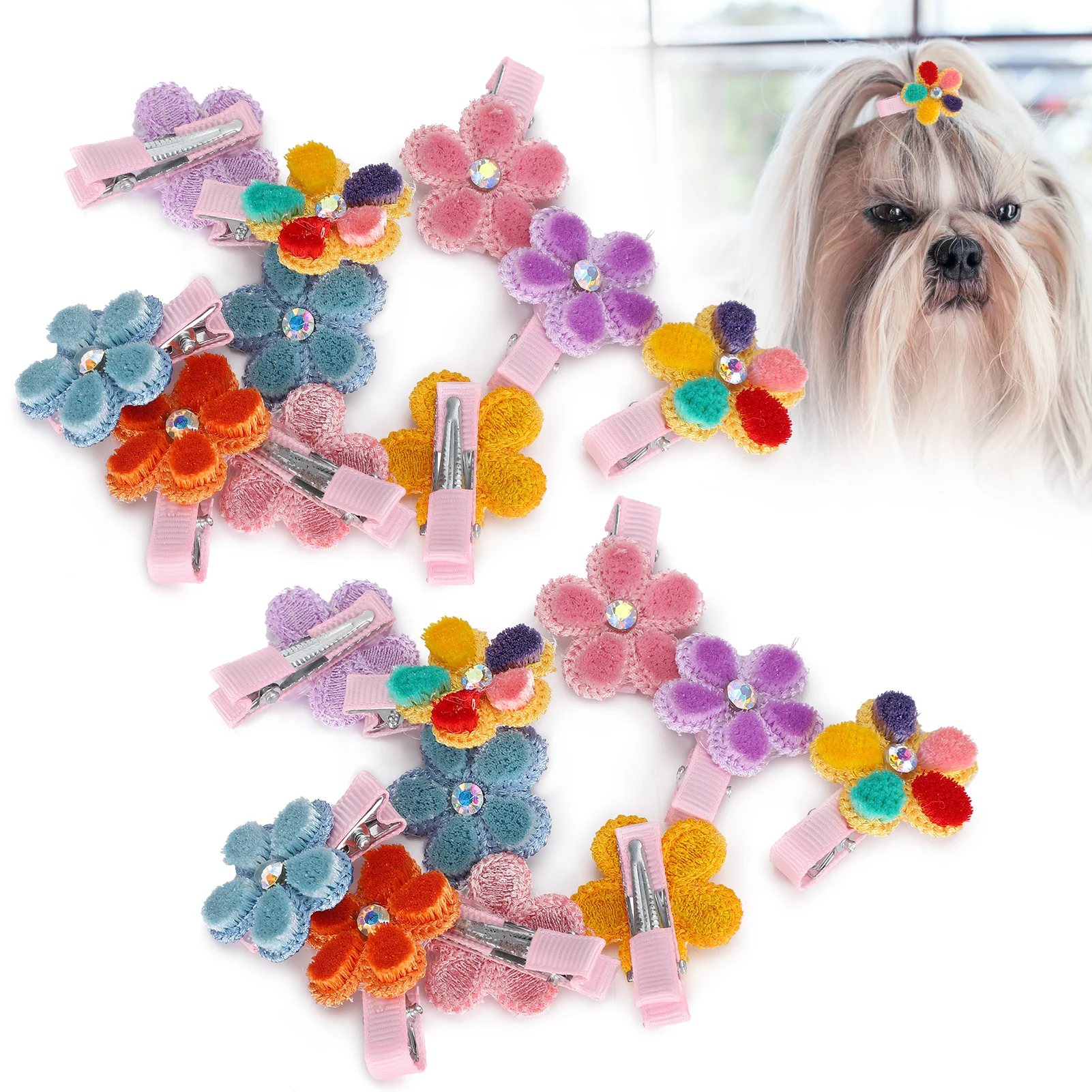 20Pcs Cute Pet Dog Cat Headwear Petal Style Hairpin Hair Clip Pet Grooming Accessories