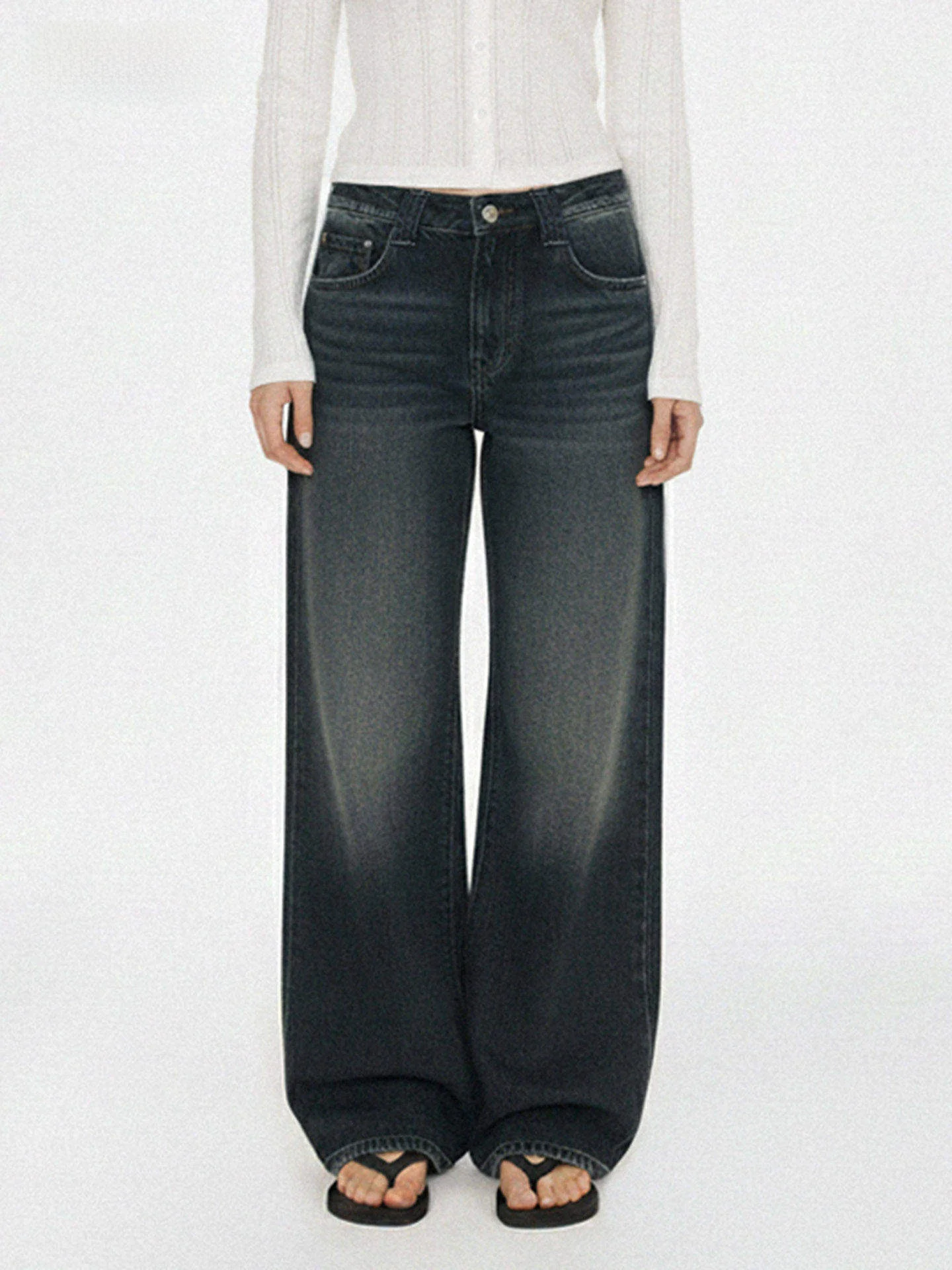 

WAEW Vintage Deep Blue Waed Wide Leg Jeans Loose Casual Straight Leg Trousers Comfortable Soft Cotton Fabric for Women