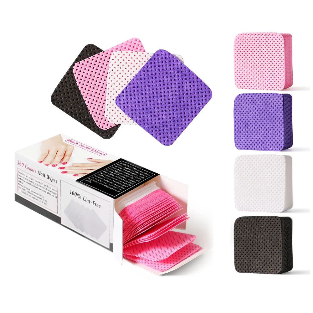 

4colors Non-woven Fabric Nail lint free Wipes Napkins Nail Remover Wipes For UV Gel Polish Remove 360pcs/lot Nails Pads Paper