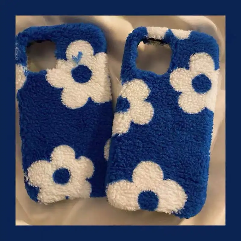 

Klein Blue Flower iPhone 11 Female 13promax Plush 7/8plus Phone Case 6s Soft x Autumn/Winter