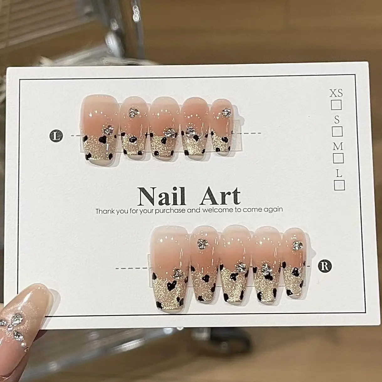 10pcs high-end Sweet and cool style, dazzling golden cat eyes, small pile diamonds, irregular leopard print handmade French Tip