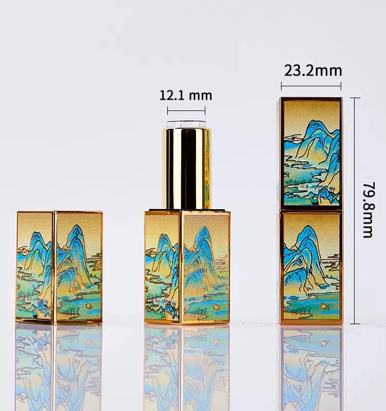 12.1mm Lipstick Tube Empty Containers Chinese Style Magnetic Buckle 3D Embossed Lip Balm shell mold Square Refillable Bottles