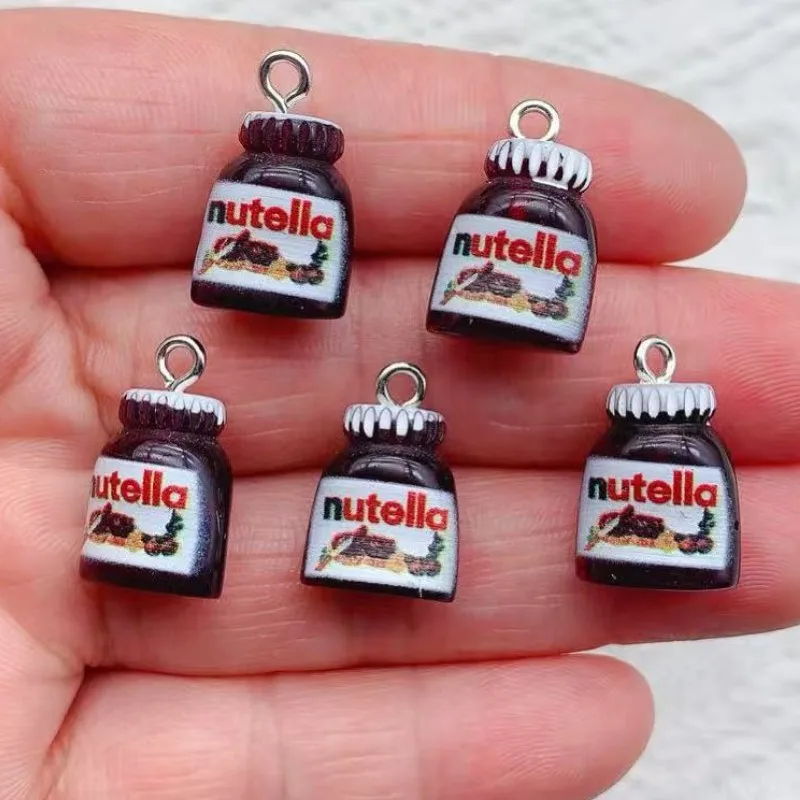 10 unidades de dijes de resina de simulación de chocolate y mermelada de avellanas, botella en miniatura para micropaisajes, manualidades DIY, pendientes, llaveros y pequeños colgantes