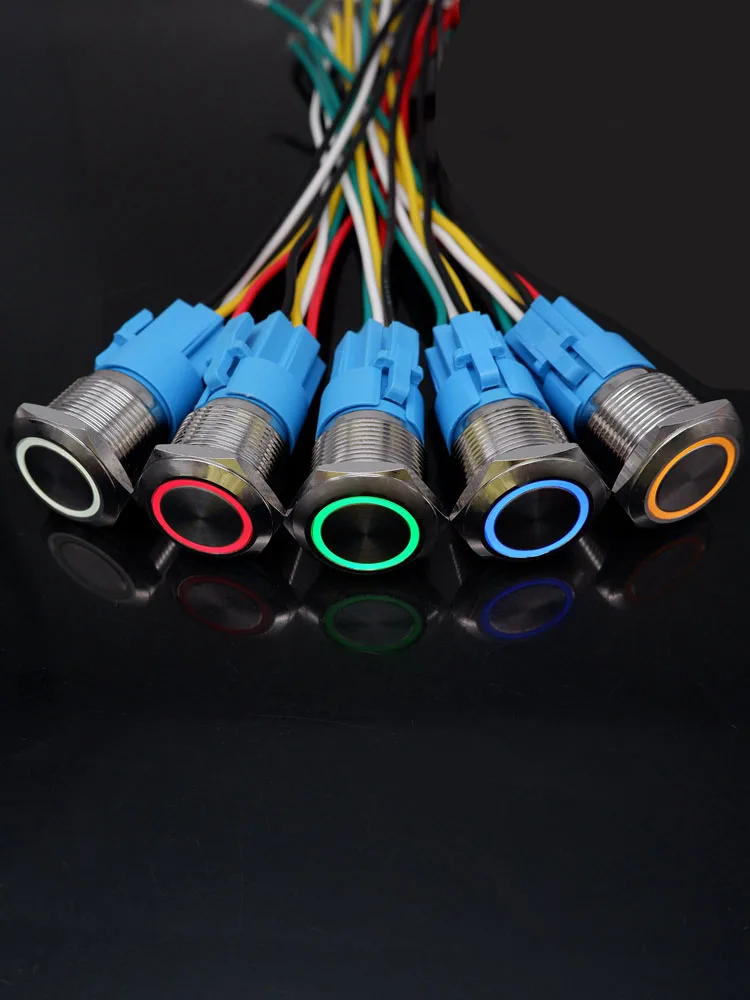 Bouton poussoir en métal 16/19/22mm, interrupteur marche/arrêt, verrouillage momentané, bouton circulaire plat étanche, argent noir 6v 12v 220v