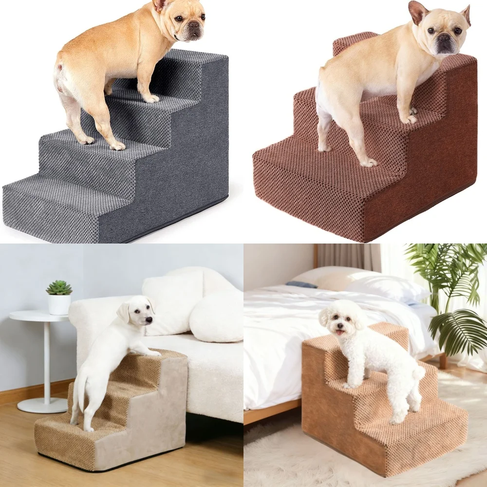 

Pet Stairs for Dogs Cats Small Animals Adjustable Angle Pet Ramp with Removable Washable Sponge Padding 3 5 Steps Pet