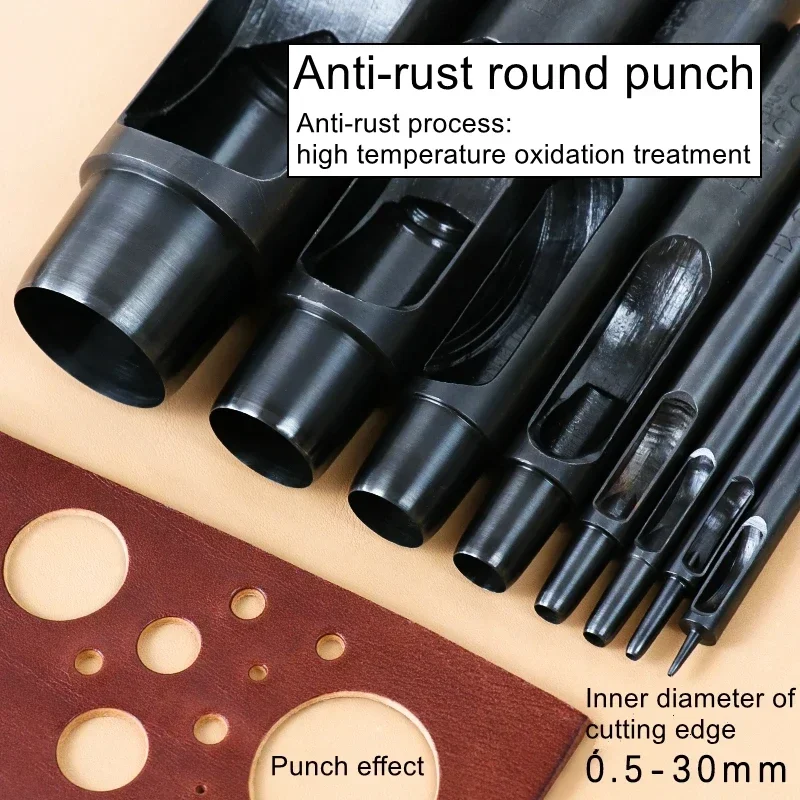 20-30mm Black round hole punch HY new anti-rust puncher handmade DIY bag leather belt strap cylindrical punching punch