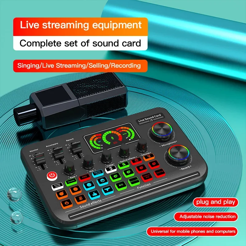 

Upgraded F999 Sound Card Studio Recorder Muilt Sound Effects Audio External Mixer for Tiktok Live Broadcast Professional Console